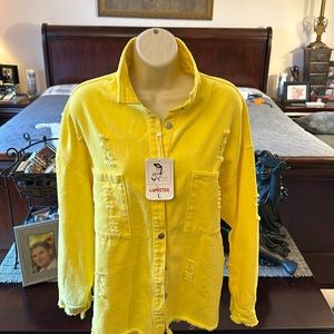 NWT Yellow DistressedJean Jacket with High/Low Length